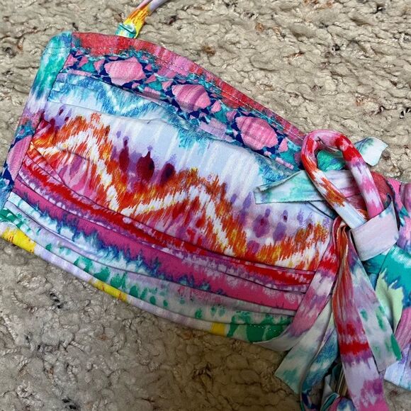 Blue rod beattie colorful tie dye fringe bandeau bikini top size 4 multicolor - Picture 7 of 7